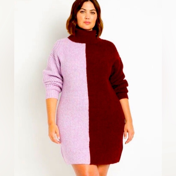 Eloquii Dresses & Skirts - ELOQUII Colorblock Mini Turtleneck Sweater Dress NWT Women’s Plus 22/24 Pink/Red